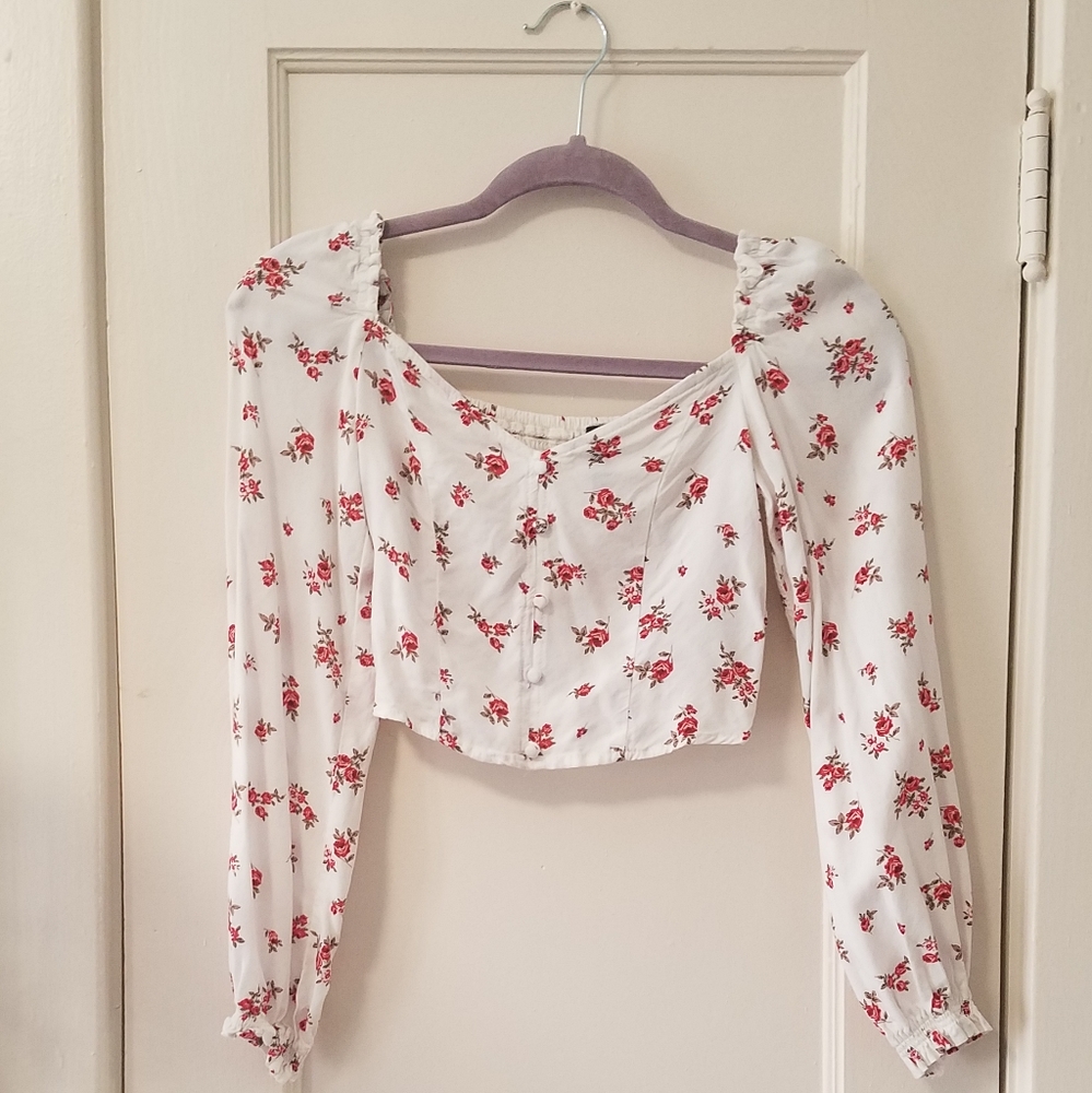 Puffy Sleeve Floral Crop Top